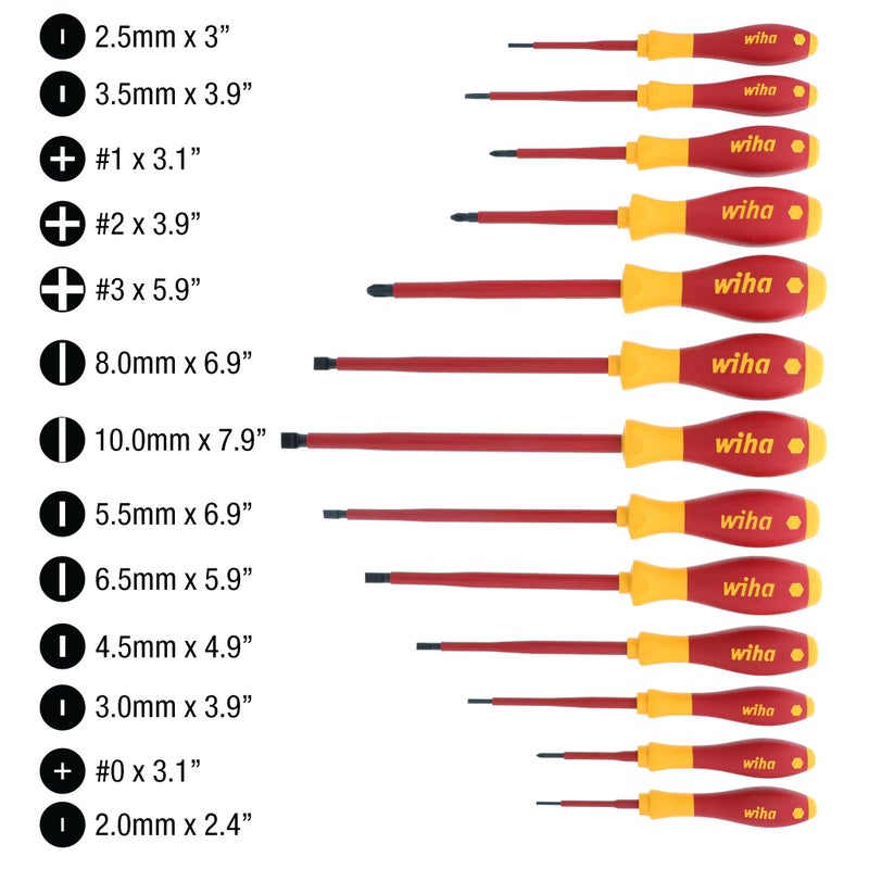 Wiha 32094 Slotted & Phillips Insulated Screwdriver Set, 13 Piece, 1000V VDE, SoftFinish Handle, Black Oxide - Image 4